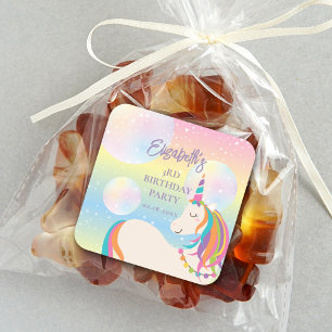 Cute Magical Rainbow Unicorn Girl Birthday Party Square Sticker