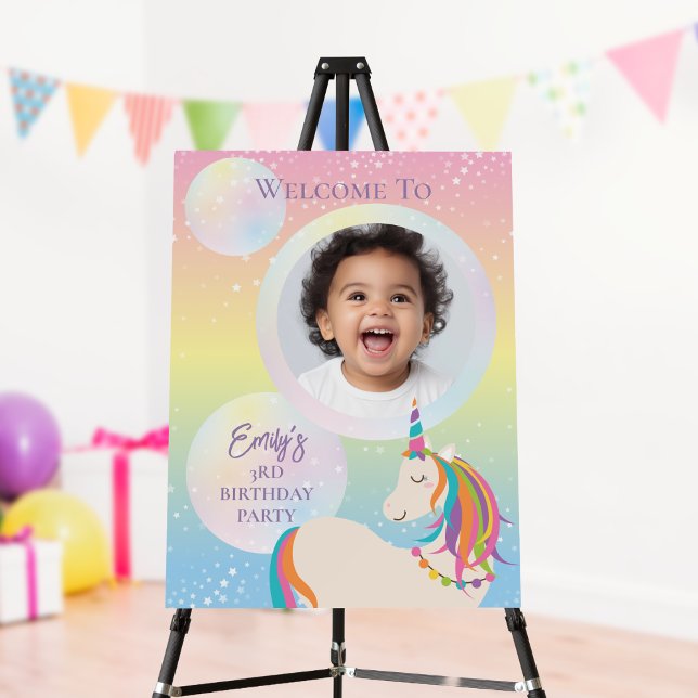 Cute Magical Rainbow Unicorn Girl Birthday Welcome Foam Board (Creator Uploaded)