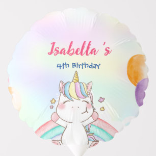 Cute Magical Rainbow Unicorn Happy Birthday Party Balloon