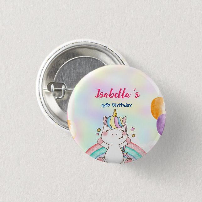 Cute Magical Rainbow Unicorn Happy Birthday Party  Button (Front & Back)