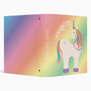 Cute Magical Rainbow Unicorn Personalized Name 3 Ring Binder