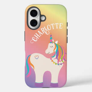 Cute Magical Rainbow Unicorn Personalized Name iPhone 16 Case