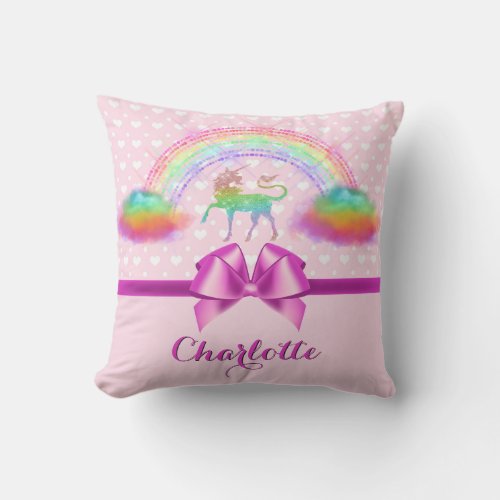 Cute Magical Rainbow Unicorn Pink Personalized Throw Pillow