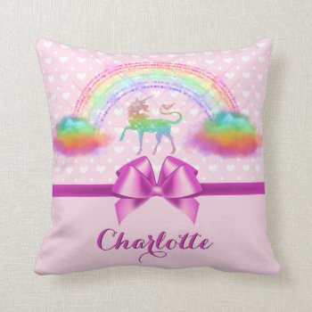 Cute Magical Rainbow Unicorn Pink Personalized Throw Pillow by angela65 at Zazzle