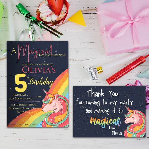 Cute Magical Rainbow Unicorn Sparkle Birthday Invitation