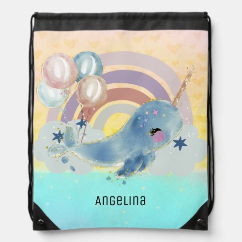 Cute Magical Sea Unicorn Custom Name        Drawstring Bag