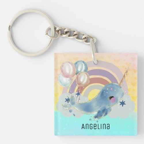 Cute Magical Sea Unicorn Custom Name     Keychain