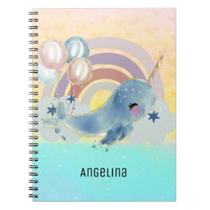Cute Magical Sea Unicorn Custom Name Notebook