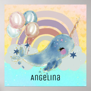 Cute Magical Sea Unicorn Custom Name  Poster