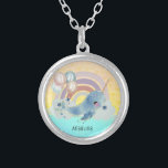 Cute Magical Sea Unicorn Custom Name        Silver Plated Necklace<br><div class="desc">Narwhals the unicorns of the sea are strange and beautiful animals with long tusks protruding from their heads. With rainbow and balloons,  this cute sea unicorns glide in the magical sky. Change your kid's name easily under the "Personalized" button. Do check out all the matching products in my store!</div>