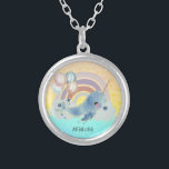 Cute Magical Sea Unicorn Custom Name        Silver Plated Necklace<br><div class="desc">Narwhals the unicorns of the sea are strange and beautiful animals with long tusks protruding from their heads. With rainbow and balloons,  this cute sea unicorns glide in the magical sky. Change your kid's name easily under the "Personalized" button. Do check out all the matching products in my store!</div>