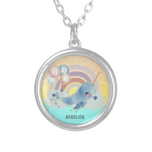 Cute Magical Sea Unicorn Custom Name        Silver Plated Necklace