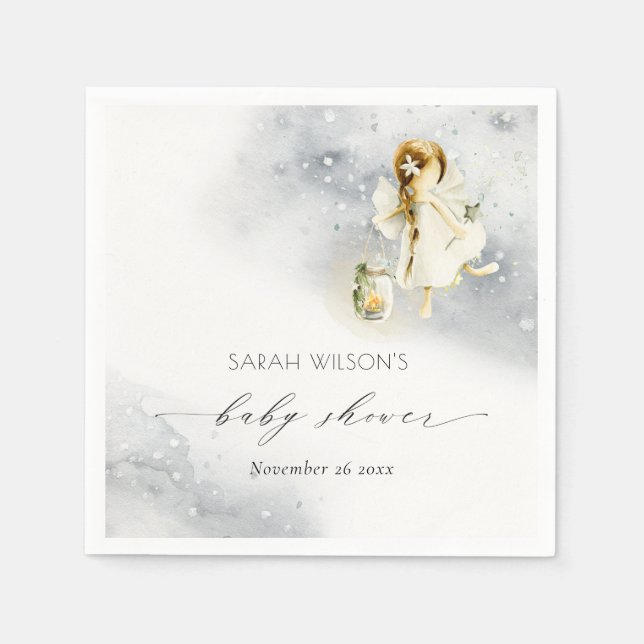 Cute Magical Starry Watercolor Fairy Baby Shower Napkins (Front)