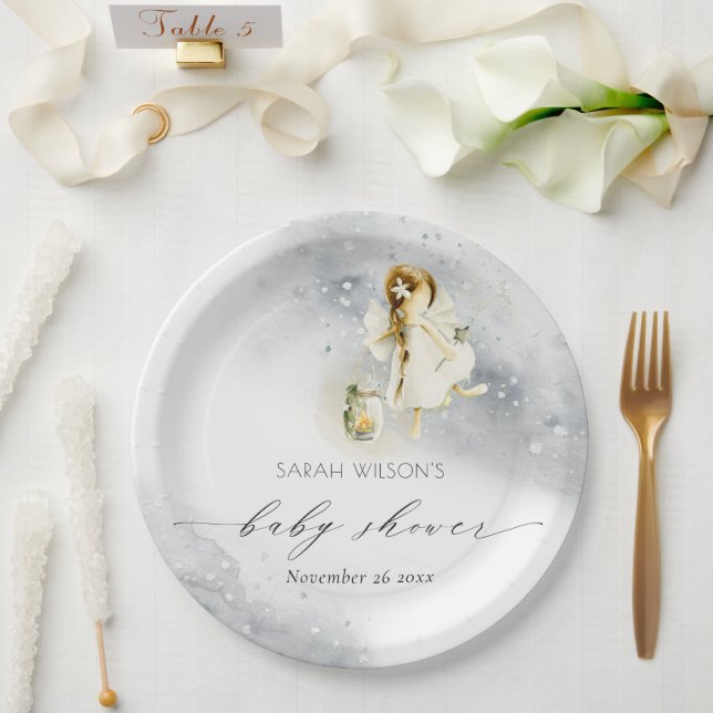 Cute Magical Starry Watercolor Fairy Baby Shower Paper Plates (Wedding)