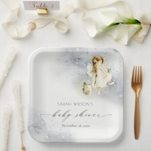 Cute Magical Starry Watercolor Fairy Baby Shower Paper Plates