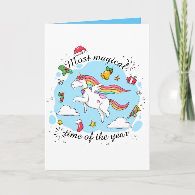 Cute Magical Time Christmas Unicorn Card (Front)