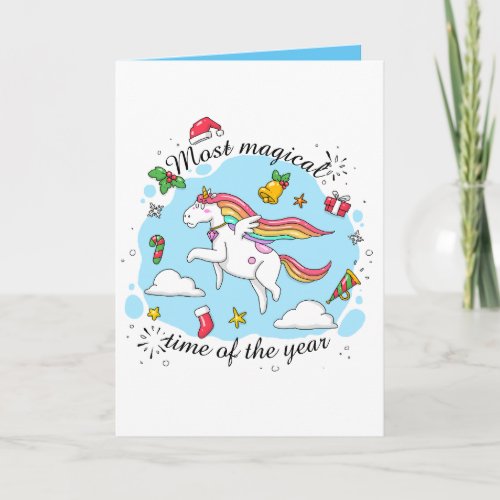 Cute Magical Time Christmas Unicorn Card
