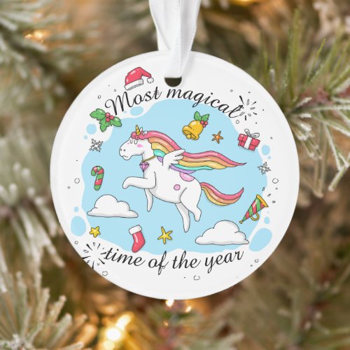 Cute Magical Time Christmas Unicorn Ornament