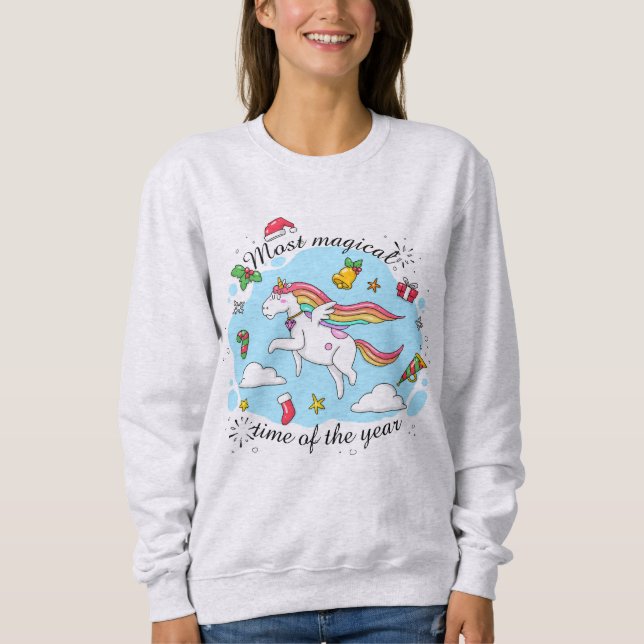 Cute Magical Time Christmas Unicorn Sweatshirt (Front)