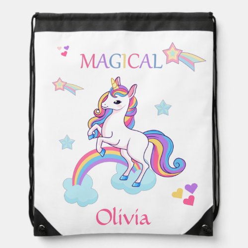Cute Magical Unicorn And Rainbow Personalized  Drawstring Bag