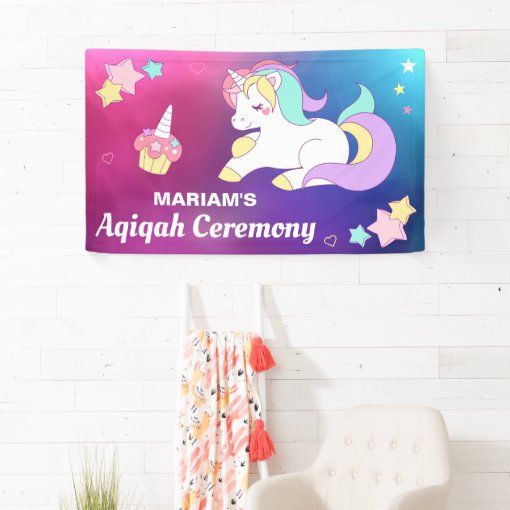 Cute Magical Unicorn Aqiqah Banner Zazzle