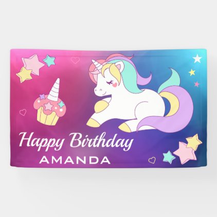 Cute Magical Unicorn Birthday Party Banner