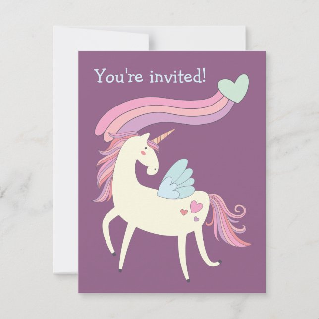 Cute Magical Unicorn Birthday Party Invitation (Front)