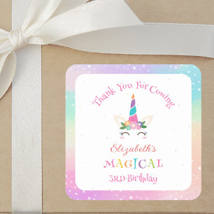 Cute Magical Unicorn Birthday Thank You For Coming Square Sticker