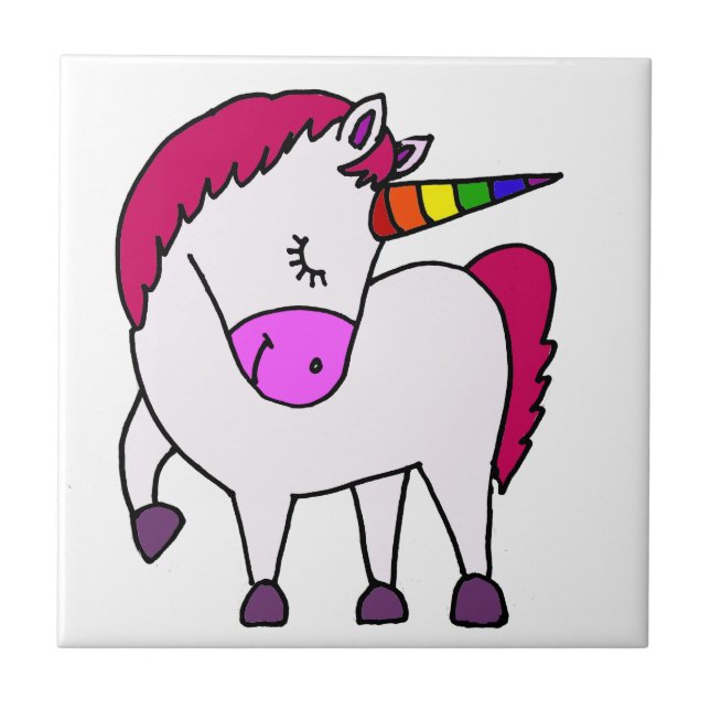 Cute Magical Unicorn Cartoon Ceramic Tile (Front)