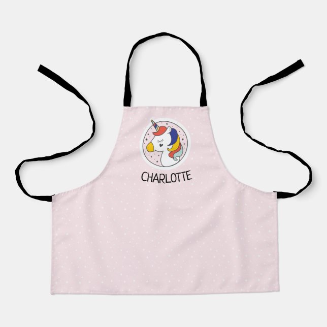 Cute Magical Unicorn Custom Name All-Over Print Apron (Front)