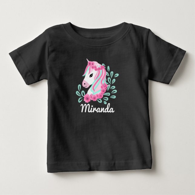 Cute magical Unicorn customizable name Baby T-Shirt (Front)