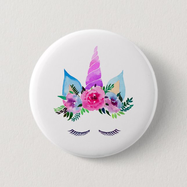 Cute Magical Unicorn Face Button (Front)