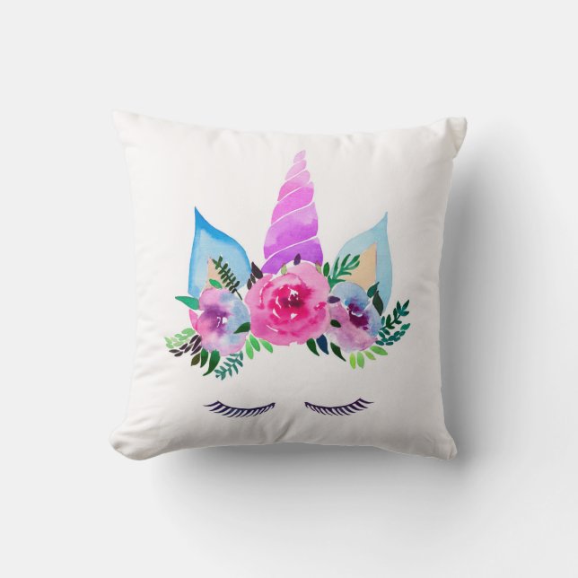 Cute Magical Unicorn Face Throw Pillow (Front)