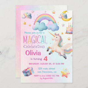 Cute Magical Unicorn Girl Birthday Party Invitation