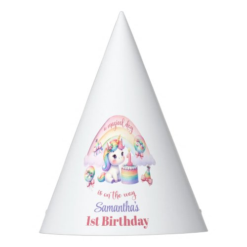 Cute Magical Unicorn girl first birthday Rainbow  Party Hat