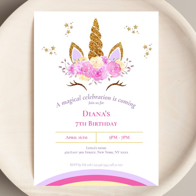 Cute Magical Unicorn Girl's birthday Invitation (Creator Uploaded)