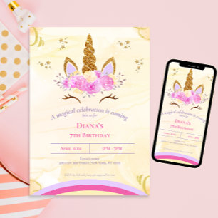 Cute Magical Unicorn Girl's birthday Invitation