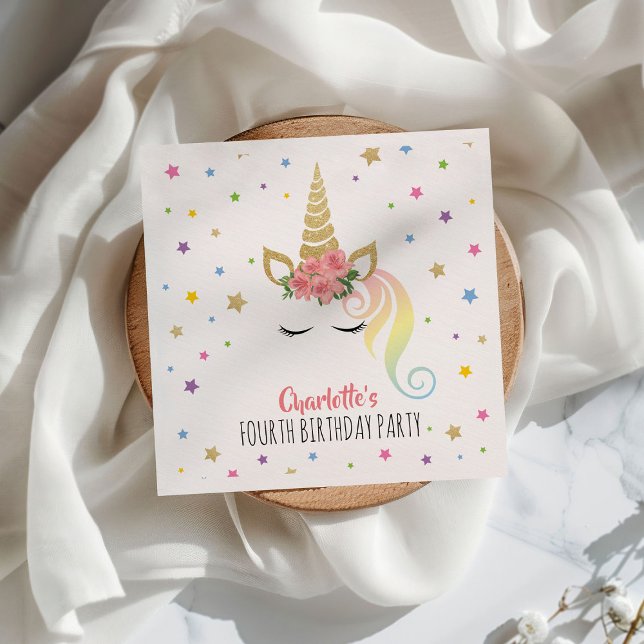 Cute Magical Unicorn Girls Birthday Napkins (Creator Uploaded)