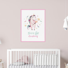 cute magical unicorn girly pink kids poster