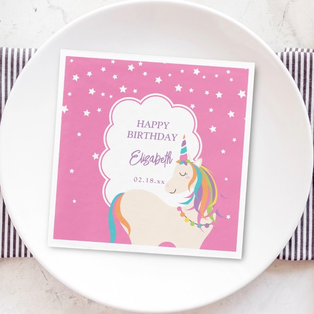 Cute Magical Unicorn Hot Pink Girl Birthday Party Napkins (Creator Uploaded)