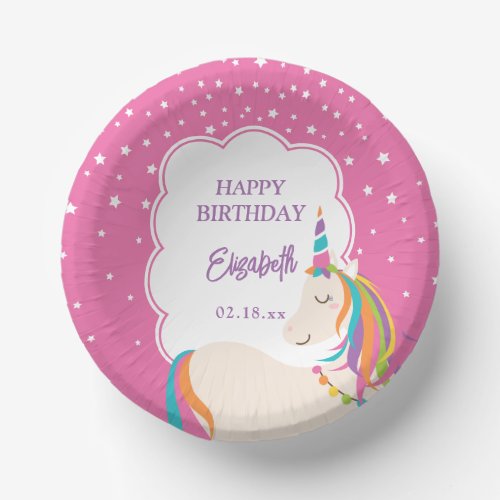 Cute Magical Unicorn Hot Pink Girl Birthday Party Paper Bowls