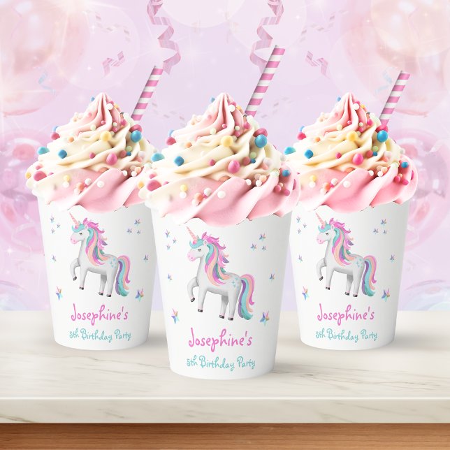 Cute Magical Unicorn Kids' Birthday Paper Cups (Mockup View)