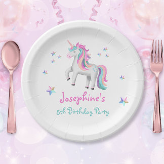 Cute Magical Unicorn Kids' Birthday Paper Plates