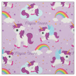Cute magical unicorn on purple background fabric
