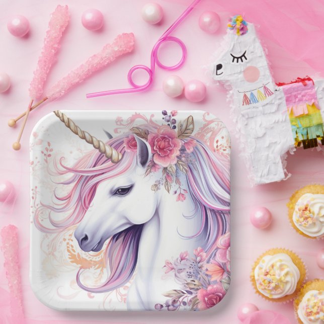 Cute Magical Unicorn Paper Plates (Party)