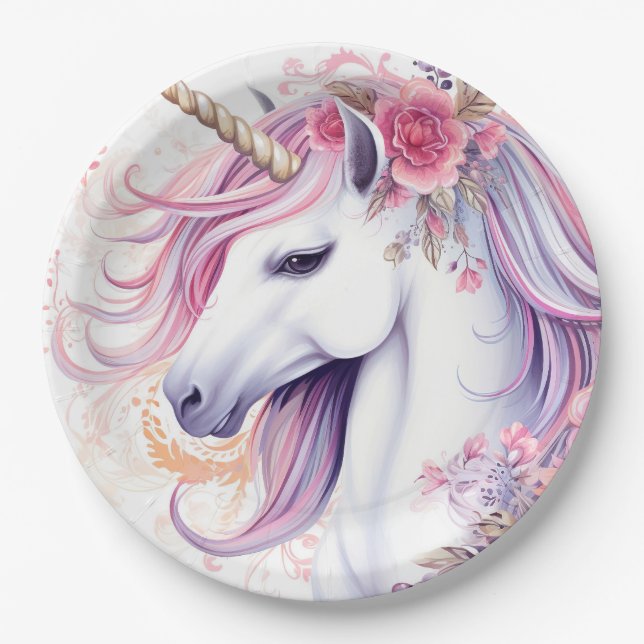 Cute Magical Unicorn Paper Plates (Front)