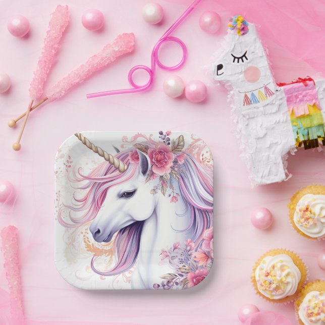 Cute Magical Unicorn Paper Plates (Party)