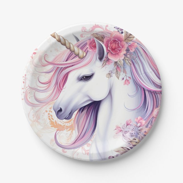 Cute Magical Unicorn Paper Plates (Front)