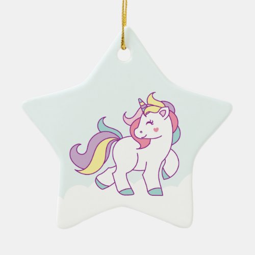 Cute Magical Unicorn Pastel color Personalized Ceramic Ornament