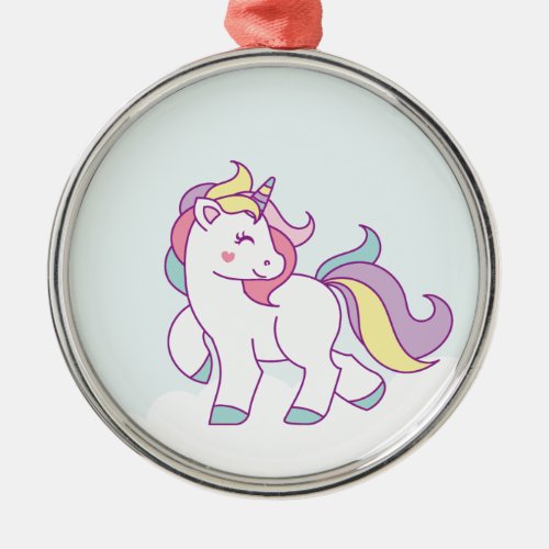 Cute Magical Unicorn Pastel color Personalized Metal Ornament